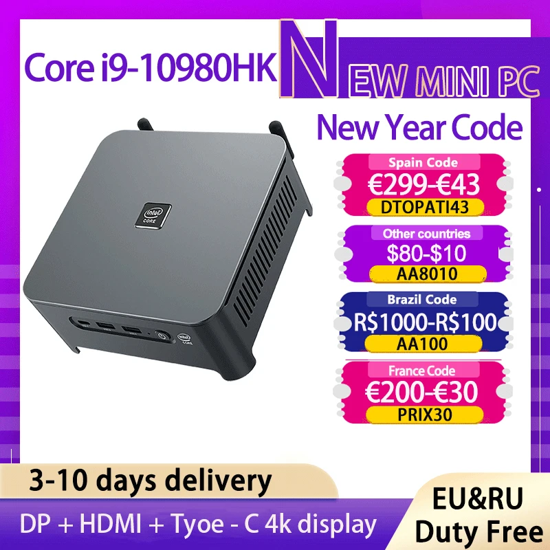Мини-ПК 10-го поколения Intel Core i9 10980HK i7 10750H i5 10300H Win10/11 2 * DDR4/M.2 DP HDMI Type-C тройной 4K HTPC NUC |