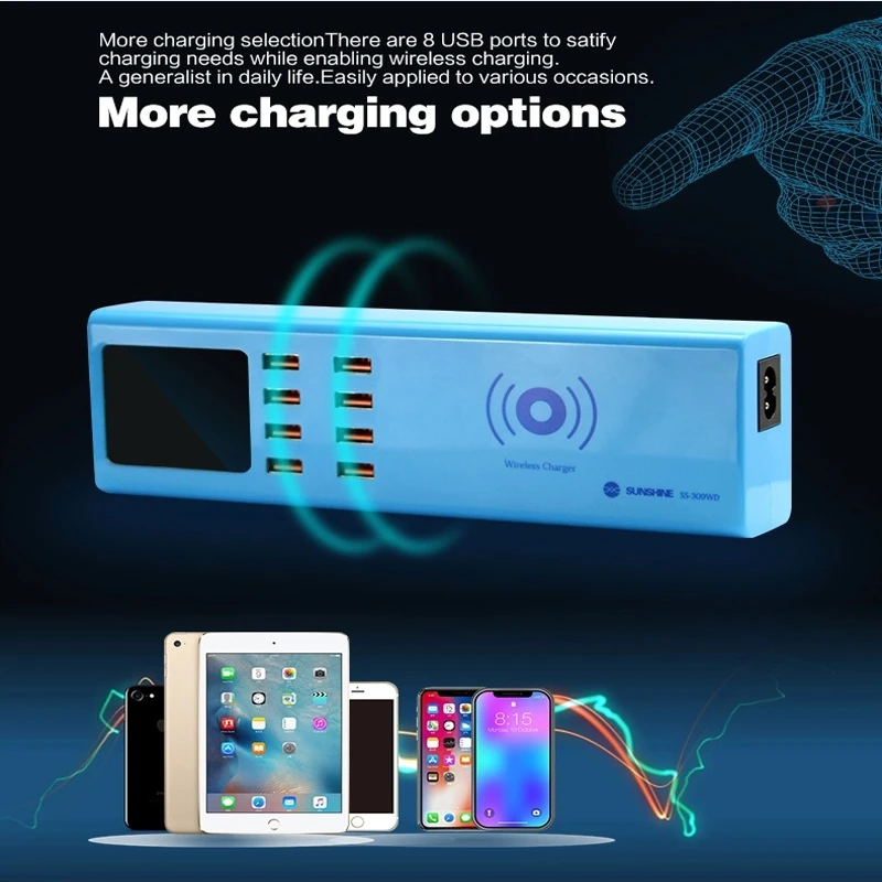 USB Ports Charger SS-309WD Wireless Charger 8 5V 1A Digital Display Charging Port for Phone Pad Sam sung Hua wei Xiao mi Etc
USB Ports Charger SS-309WD Wireless Charger 8 5V 1A Digital Display Charging Port for Phone Pad Sam sung Hua wei Xiao mi Etc