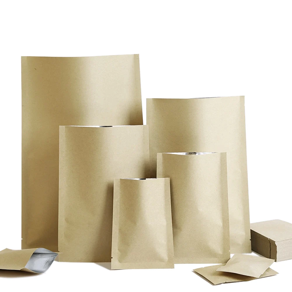 100Pcs Brown Kraft Paper Aluminum Foil Open Top Bag Heat Vacuum Seal Tear Notch Ground Coffee Bean Snack Candy Pack Pouches
100Pcs Brown Kraft Paper Aluminum Foil Open Top Bag Heat Vacuum Seal Tear Notch Ground Coffee Bean Snack Candy Pack Pouches