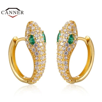 

CANNER 925 Sterling Silver Earrings For Women Gold Small Hoop Earrings Girl Ear Bone Earring Zircon snake Earings pendientes