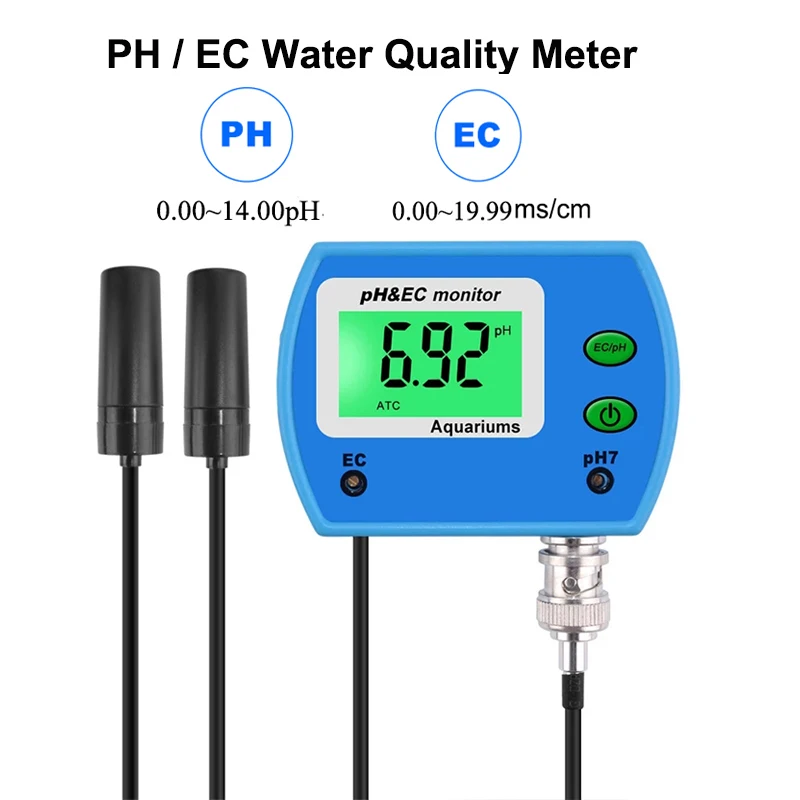 

Digital 2 in 1 PH EC Meter Hydroponics Aquarium Drink Water Quality Analyzer BNC Probe Acidimeter Electric Conductivity Monitor