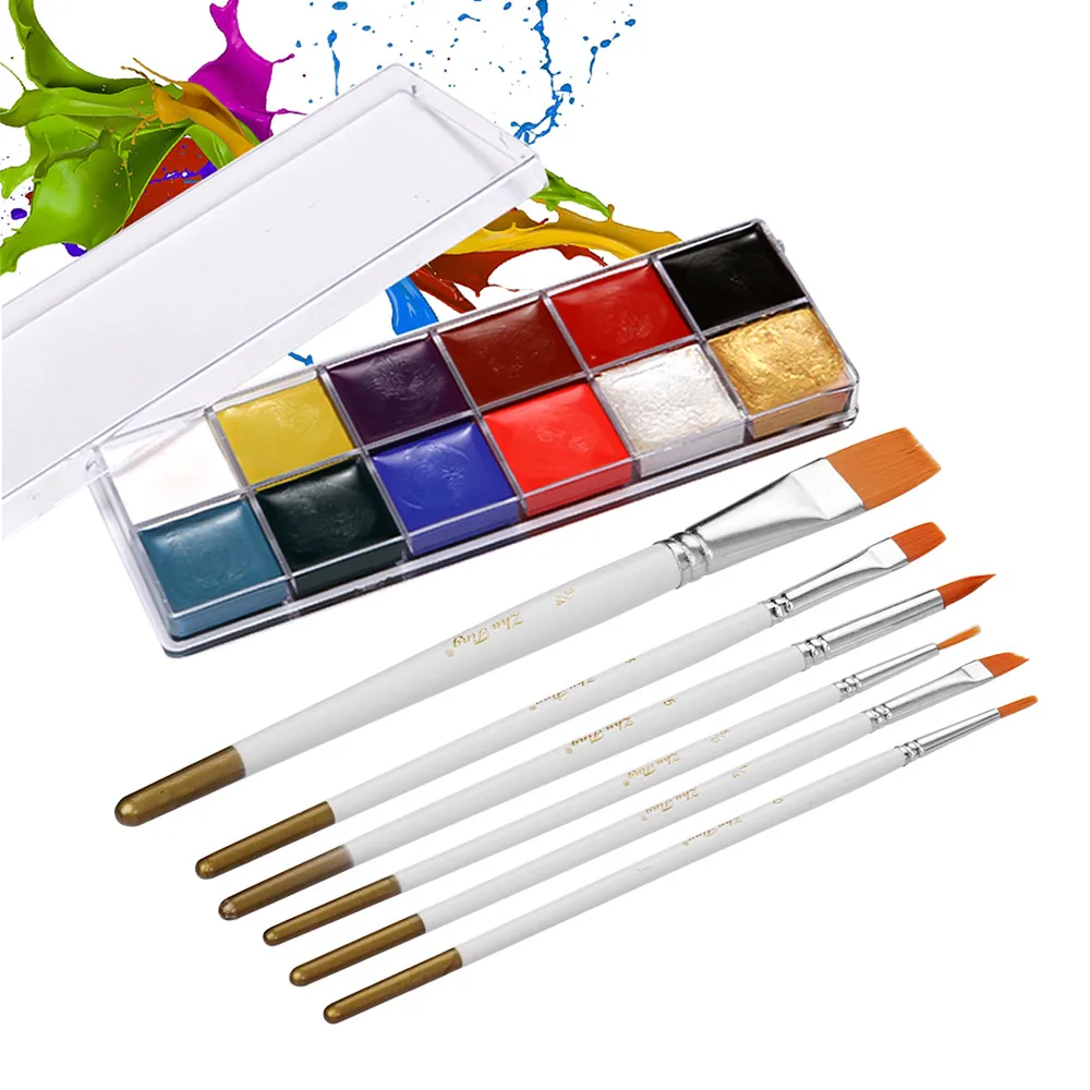 12 Colors Solid Oily Face Paint Pigment Greasepaint Kit with 6pcs Paintbrush Brushes Safe Face paints Body paint
12 Colors Solid Oily Face Paint Pigment Greasepaint Kit with 6pcs Paintbrush Brushes Safe Face paints Body paint