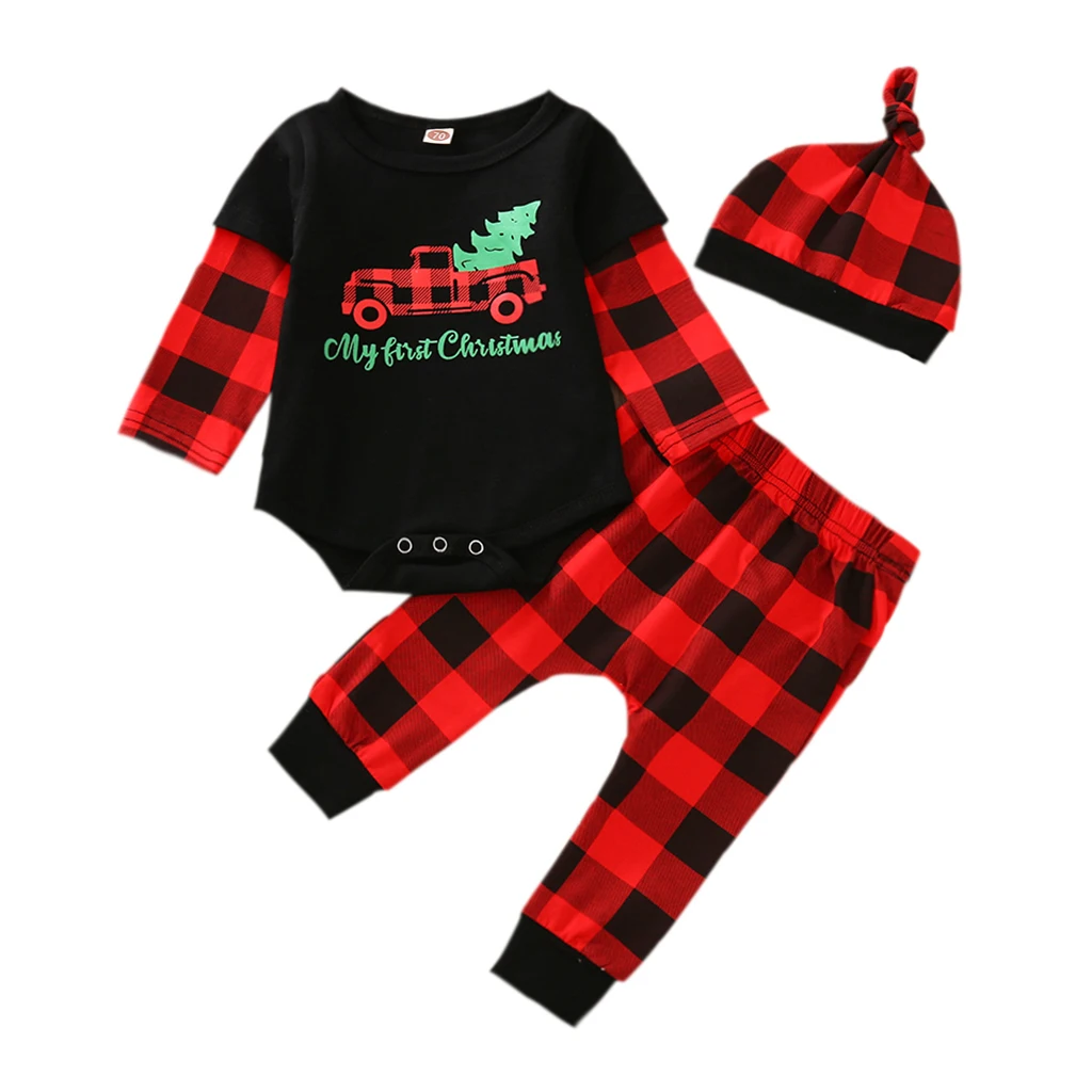 AA 3 Pcs Newborn Christmas Set Stripe Plaid Outfits Infant Long Sleeve Round Neck Romper Trousers Beanie Set Infant Boy Clothing 
AA 3 Pcs Newborn Christmas Set Stripe Plaid Outfits Infant Long Sleeve Round Neck Romper Trousers Beanie Set Infant Boy Clothing