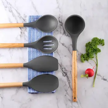 Silicone Kitchenware Cooking Utensils Set Multifunctional Non-Stick Heat Resistant Cooking Utensils Cookware with Wooden Handle
Silicone Kitchenware Cooking Utensils Set Multifunctional Non-Stick Heat Resistant Cooking Utensils Cookware with Wooden Handle
