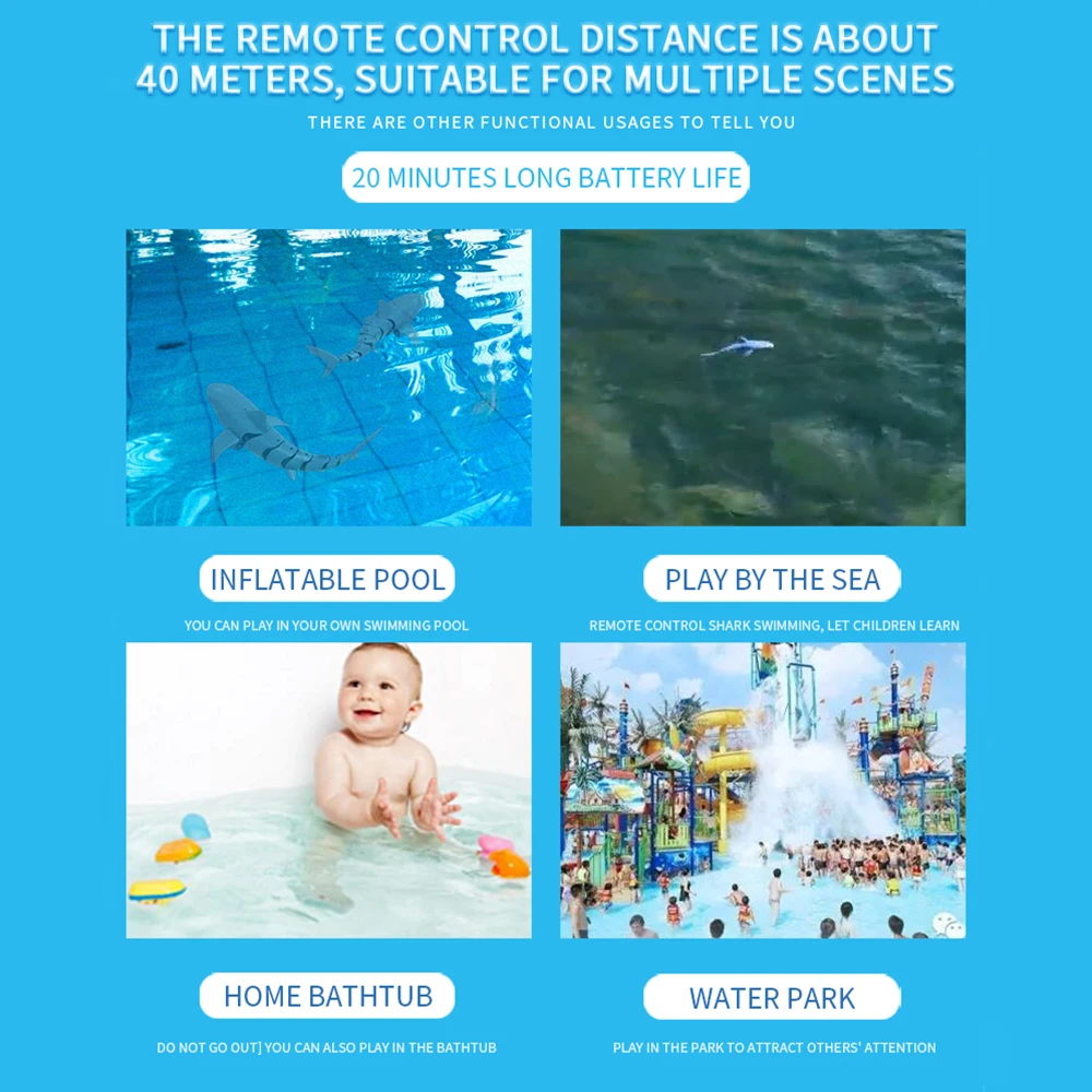 Remote Control Shark 2.4G Electric Simulation RC Fish 20 Minutes Rechargeable Battery Water Swimming Pool Children Toys