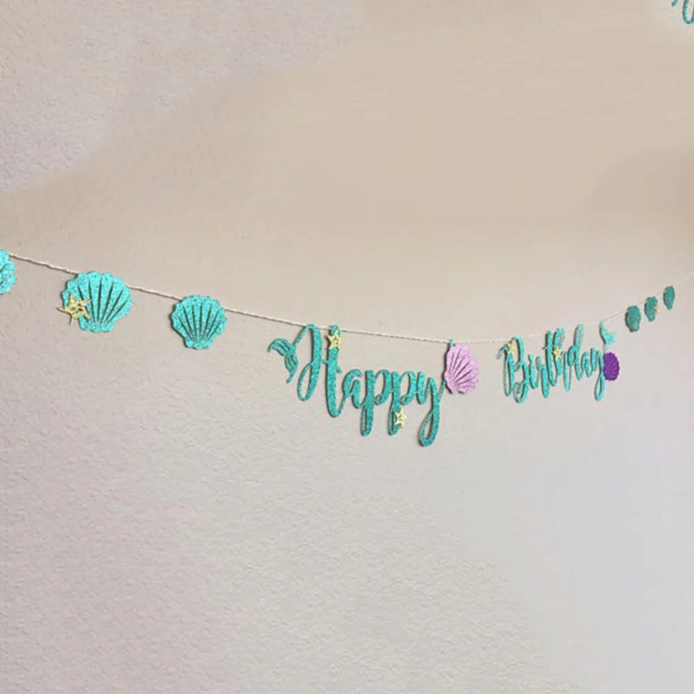 letter birthday paper card kids happy birthday banner flag shell