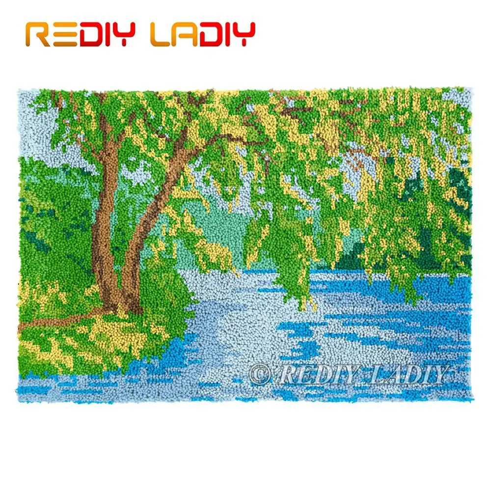 Latch Hook Rug Spring Landscape Chunky Yarn Tapestry Kit Crocheting Cushion Mat DIY Carpet Needlework Hobby & Crafts 85*58cm | Дом и сад