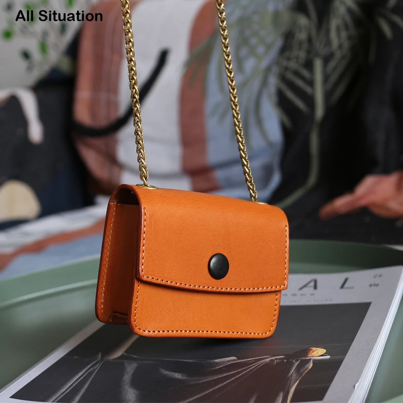 

Luxury Mini Messenger Bag Cowhide Vintage Ins Small Shoulder Crossbody Handbag Ladies Metal Chain Hasp Coin Purses
