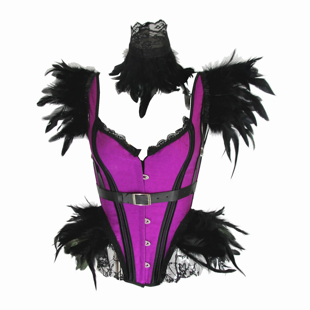 3 pcs Womens Sexy Goth Burlesque Feather Overbust Corset Bustiers Lingerie Corsets with Collar and Shawl Costume Party Corset
3 pcs Womens Sexy Goth Burlesque Feather Overbust Corset Bustiers Lingerie Corsets with Collar and Shawl Costume Party Corset