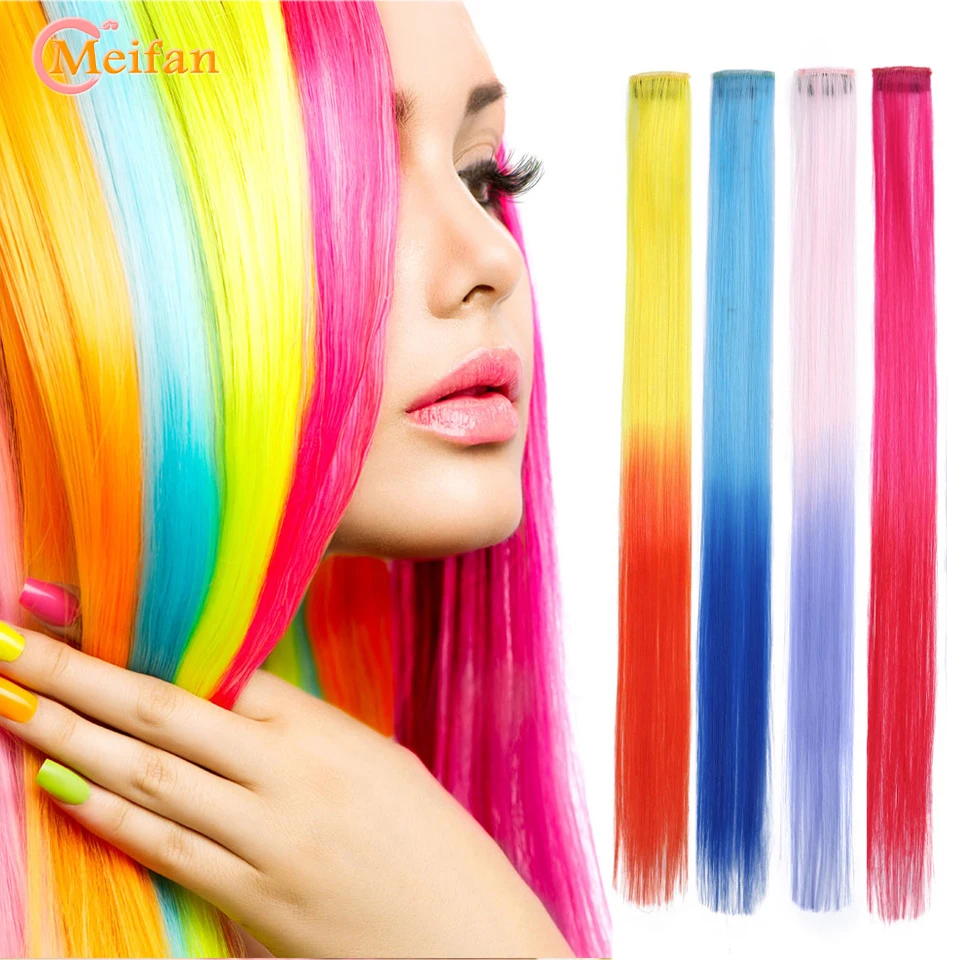 

MEIFAN Single Clip 20 Inch Ombre Colored Long Straight Hair Strands Clip in One Piece Hair Extensions Color Fake Hairpieces
