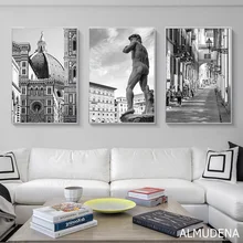 Florence Toscana Vista Cidade Pintura Da Lona Michelangelo David Escultura Estátua de Cartazes e Impressões a Preto e Branco Da Parede Da Arte Decoração(China)