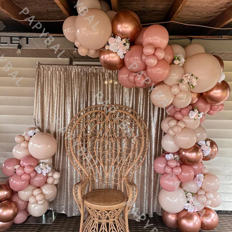 

114Pcs Retro Pink Balloons Garland Arch Kit Rose Gold Chrome Wedding Balloons For Birthday Baby Shower Party Decoration