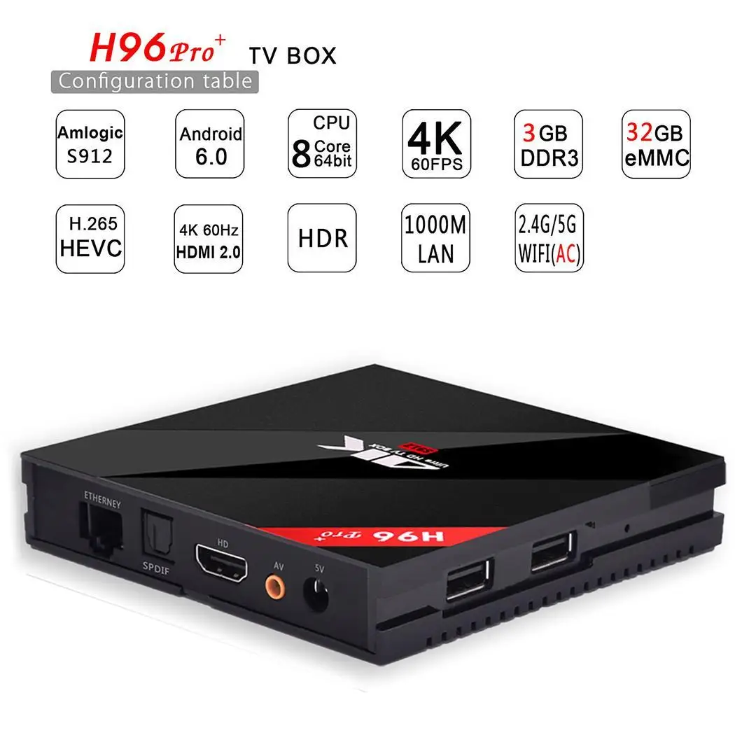 H96Pro+ HD Network Set-top Box Eight-core U disk Dual WiFi Bluetooth 4.0 TV Kit Android infrared remote control
H96Pro+ HD Network Set-top Box Eight-core U disk Dual WiFi Bluetooth 4.0 TV Kit Android infrared remote control