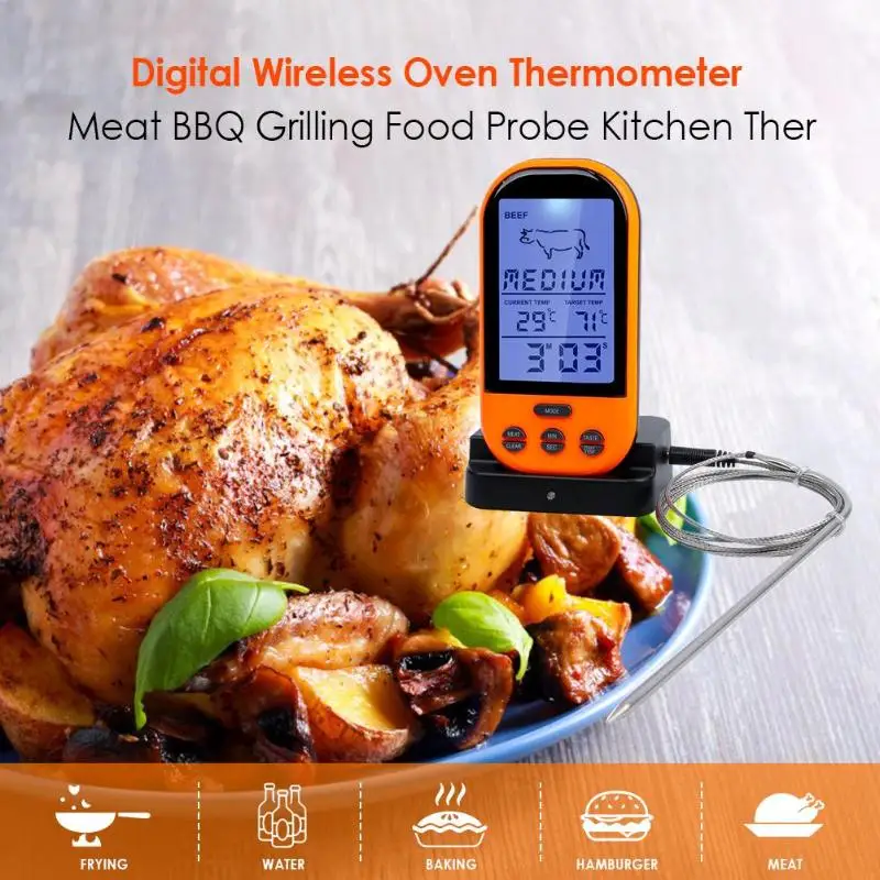 Wireless Barbecue Meat Food Cooking Digital Thermometer Waterproof Kitchen Tool With Timer Function - 20-250 Degrees Celsius New
Wireless Barbecue Meat Food Cooking Digital Thermometer Waterproof Kitchen Tool With Timer Function - 20-250 Degrees Celsius New