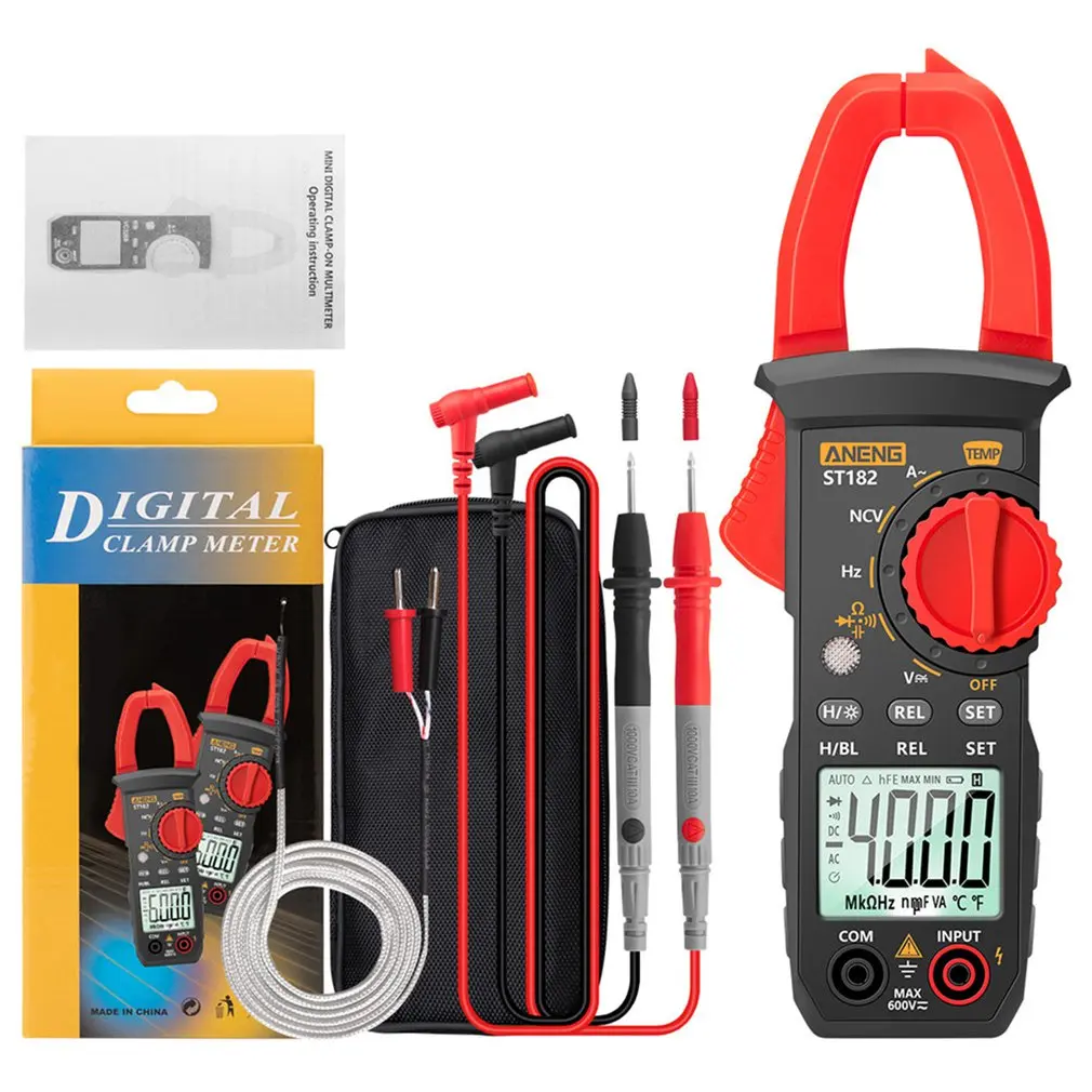 ST182 Digital Clamp Meter AC Current Multimeter DC/AC Voltage Ammeter Voltages Tester Amp Hz Capacitance NCV Ohm Test
ST182 Digital Clamp Meter AC Current Multimeter DC/AC Voltage Ammeter Voltages Tester Amp Hz Capacitance NCV Ohm Test