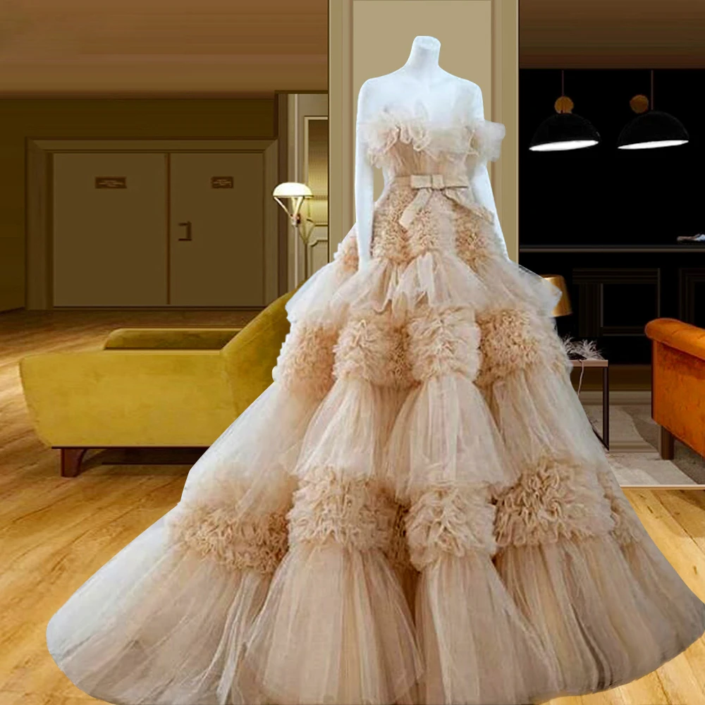 Princess Prom Dresses A Line Multilayered Ruffles Bow Evening Dress Custom Made Off Shoulder Floor Length Party Gown | Свадьбы и