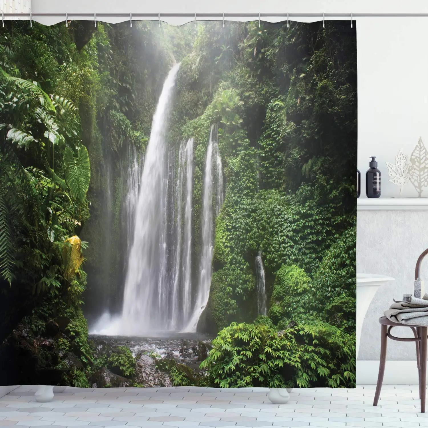 Waterfall Shower Curtain, Exotic Rainforest with Waterfall in Indonesia Tropical Trees Adventure Picture, Cloth Fabric Bathroom
Waterfall Shower Curtain, Exotic Rainforest with Waterfall in Indonesia Tropical Trees Adventure Picture, Cloth Fabric Bathroom