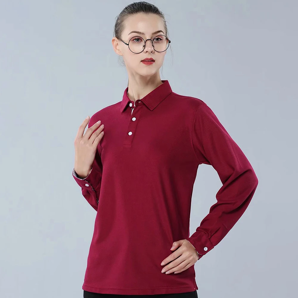 High quality autumn women long sleeve polo shirts soild color casual female lapel polos shirt 80%cotton mujer fashion slim tops 
High quality autumn women long sleeve polo shirts soild color casual female lapel polos shirt 80%cotton mujer fashion slim tops
