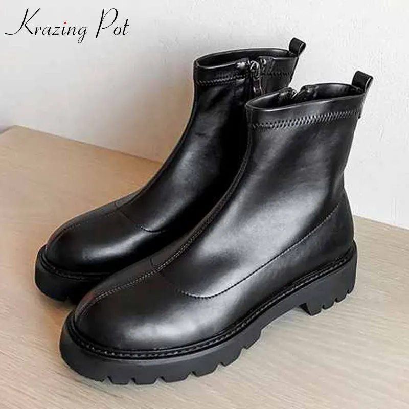 krazing pot new genuine leather solid round toe boots med heels keep warm preppy style daily wear fashion punk ankle boots L70
krazing pot new genuine leather solid round toe boots med heels keep warm preppy style daily wear fashion punk ankle boots L70