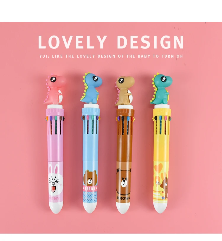 Cute Dinosaur Ballpoint Pen. Cartoon 10 Colors. Press Ball Point Pen. Student Multi-function Mark Ball Point Pen
Cute Dinosaur Ballpoint Pen. Cartoon 10 Colors. Press Ball Point Pen. Student Multi-function Mark Ball Point Pen