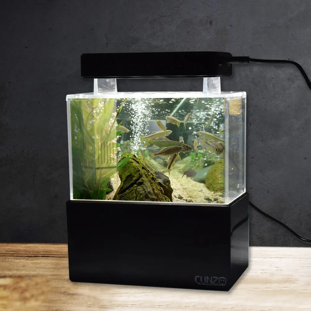 Mini Plastic Fish Tank Portable Desktop Aquaponic Aquarium Betta Fish Bowl with Water Filtration LED & Quiet Air Pump for