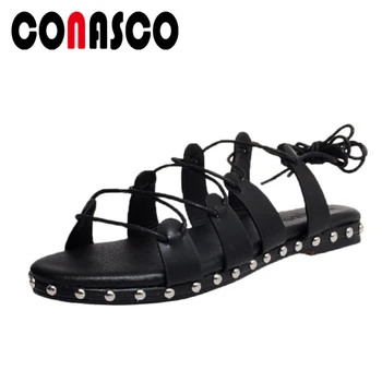 CONASCO Sexy Summer New Gladiator Women Sandals Narrow Band Rivets Casual Lace-Up Flat With Shoes Woman Genuine Leather Sandals
CONASCO Sexy Summer New Gladiator Women Sandals Narrow Band Rivets Casual Lace-Up Flat With Shoes Woman Genuine Leather Sandals