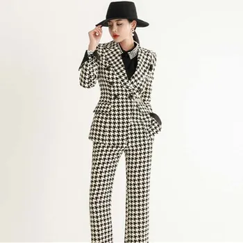 Houndstooth Office Suit OL Women Work Wear 2 Piece Set Grace Double-breasted Long Sleeve Blazer Suit Coat+Slim Long Pants Set
Houndstooth Office Suit OL Women Work Wear 2 Piece Set Grace Double-breasted Long Sleeve Blazer Suit Coat+Slim Long Pants Set