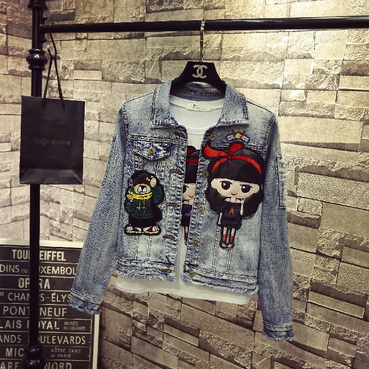 Spring Fall Women Denim Jacket Student Cartoon Hole Personality Embroidered Long Sleeved Denim Jacket Chaqueta Mujer Veste Femme
Spring Fall Women Denim Jacket Student Cartoon Hole Personality Embroidered Long Sleeved Denim Jacket Chaqueta Mujer Veste Femme
