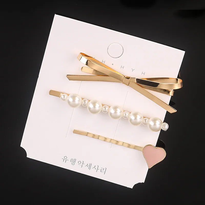 Fashion 1Set Woman Pearl Hairpins Alloy Barrettes Geometric Gold Hair Clip Sweet Headwear Barrettes Headband Hair Accessories