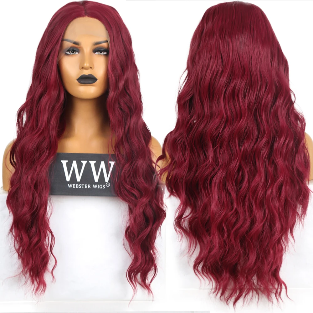 Фото FANXITON Красные кружевные передние парики для женщин синтетические длинные
