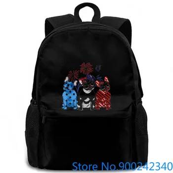 

Red White Blue French Bulldog USA Flag 4th Of July Print Male Brand women men backpack laptop travel school adult