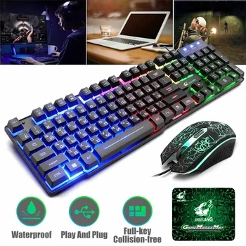 T5 Rainbow Backlight USB Keyboard 104 keys Ergonomic Gaming English Russian Keyboard And Set for PC Laptop with Pad
T5 Rainbow Backlight USB Keyboard 104 keys Ergonomic Gaming English Russian Keyboard And Set for PC Laptop with Pad