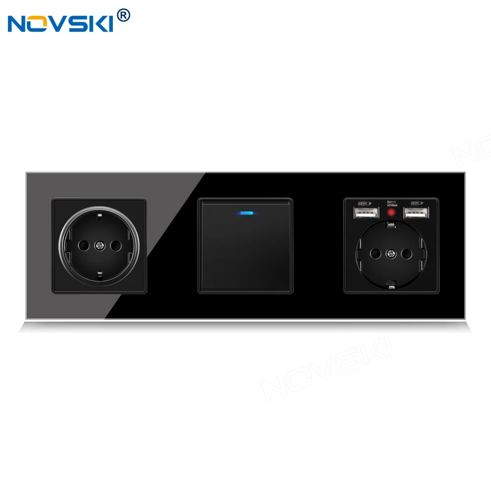 258 EU Standard DIY Triple Frame Switch Socket, Schuko Outlet 3 Frame, 2.1A Dual USB Charging Port, German Bayer Base, Black
258 EU Standard DIY Triple Frame Switch Socket, Schuko Outlet 3 Frame, 2.1A Dual USB Charging Port, German Bayer Base, Black