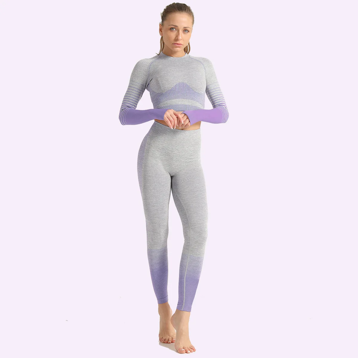 New Yoga fitness two piece set women long sleeve seamless crop top high waist leggings pretty gym tracksuit clothing Hot pants New Yoga fitness two piece set women long sleeve seamless crop top high waist leggings pretty gym tracksuit clothing Hot pants
