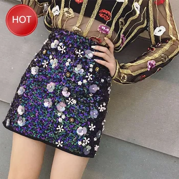 Mini Skirt Sexy Women Sequined Mini Skirts Lady Bling Bling Shiny Short Pencil Skirts Female 3D Flower Embroidery 
Mini Skirt Sexy Women Sequined Mini Skirts Lady Bling Bling Shiny Short Pencil Skirts Female 3D Flower Embroidery