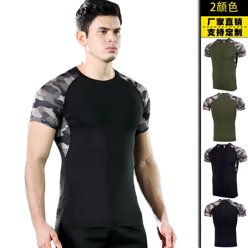 

men Sport Shirt mesh Elastic Quickly Dry short sleeve Sweatshirt Running Jogger Fitness Gym Workout Casual Shirt Sportswear