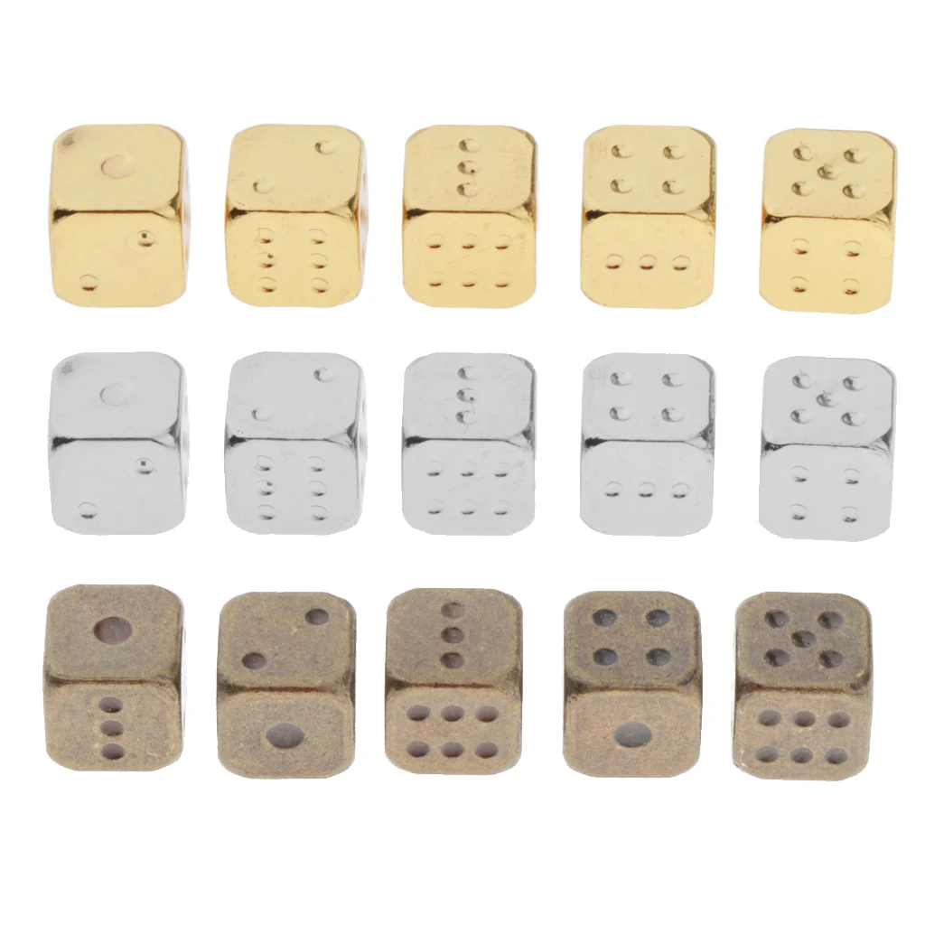 5 Pcs 6 Sided Dice Set Metal Tone Colors with Gold Pips Round Corner Role Playing DIY Mahjong Accessories | Спорт и развлечения