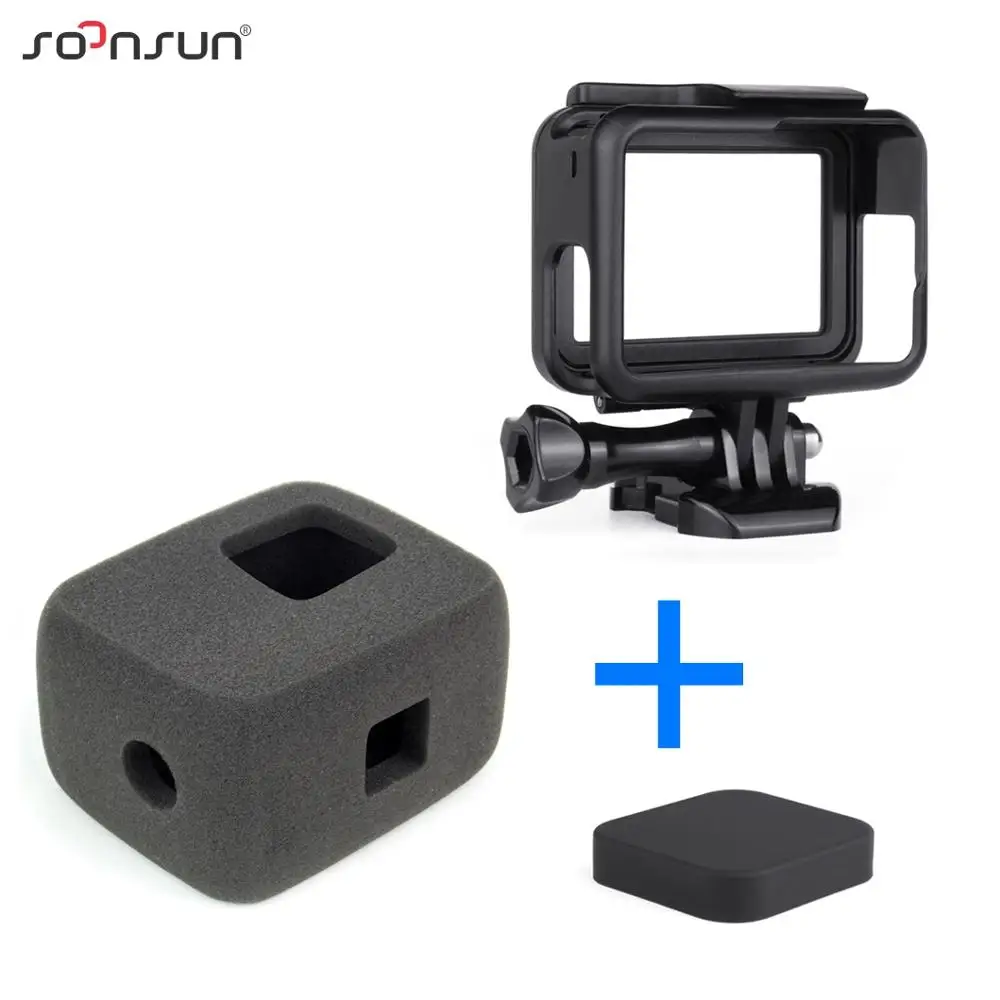 

SOONSUN Wind Noise Reduce Foam Cover Windshield Sponge + Frame Mount + Camera Lens Cap for GoPro Hero 7/6/5 Go Pro Accessory Kit