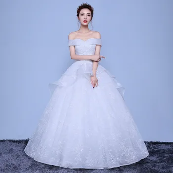 Elegant White Ball-Gown Wedding Gown Off-The-Shoulder Lace-Up Sweep Train Short Sleeves Organza Satin 2015 Lace Wedding Dress
Elegant White Ball-Gown Wedding Gown Off-The-Shoulder Lace-Up Sweep Train Short Sleeves Organza Satin 2015 Lace Wedding Dress