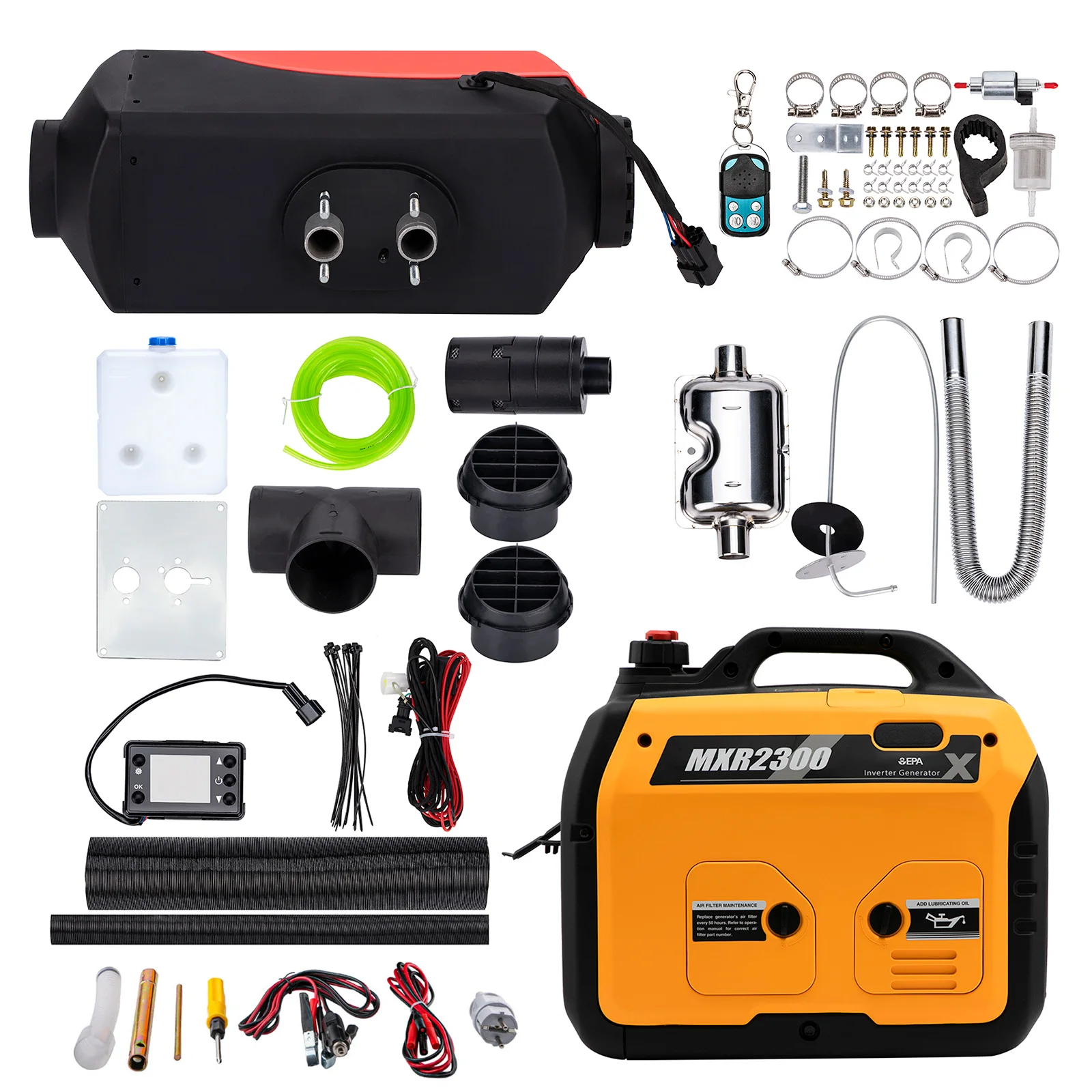 2.3KW 20Amp Portable Home backup Inverter Generator w/ 12V 1-5KW Diesel Air Heater 10L Tank Remote For House Camping RV
2.3KW 20Amp Portable Home backup Inverter Generator w/ 12V 1-5KW Diesel Air Heater 10L Tank Remote For House Camping RV