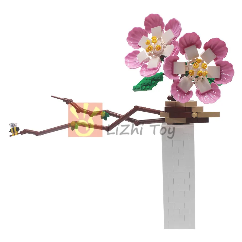 

MOC Flower Peach Blossom City Street View Plant Build DIY Bricks Display Compatible with Building Blocks Toys Creative Gifts