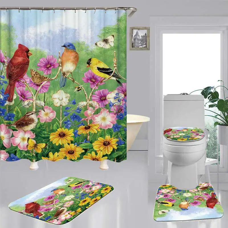 Flower Bird Art Print Flannel Bath Mat Toilet Cover Rugs Fabric Shower Curtain With 12 Hooks Retro Home Bathroom Decor Set
Flower Bird Art Print Flannel Bath Mat Toilet Cover Rugs Fabric Shower Curtain With 12 Hooks Retro Home Bathroom Decor Set