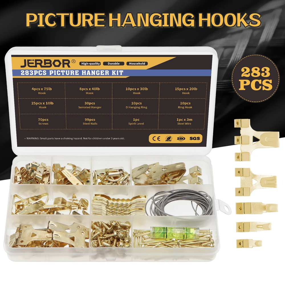 JERBOR 283PCS Picture Hook Hanger for Picture Frame Wooden Picture Hook with Varied Accessories Wire Rope Screws Nails
JERBOR 283PCS Picture Hook Hanger for Picture Frame Wooden Picture Hook with Varied Accessories Wire Rope Screws Nails