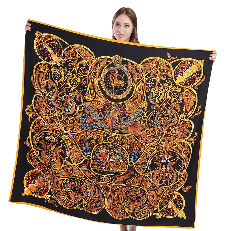 100% Twill Silk Scarf Square 130*130cm Luxury Brand New Design Print Kerchief Neck Shawl Wraps Echarpe Big Hijab Scarves Women
100% Twill Silk Scarf Square 130*130cm Luxury Brand New Design Print Kerchief Neck Shawl Wraps Echarpe Big Hijab Scarves Women
