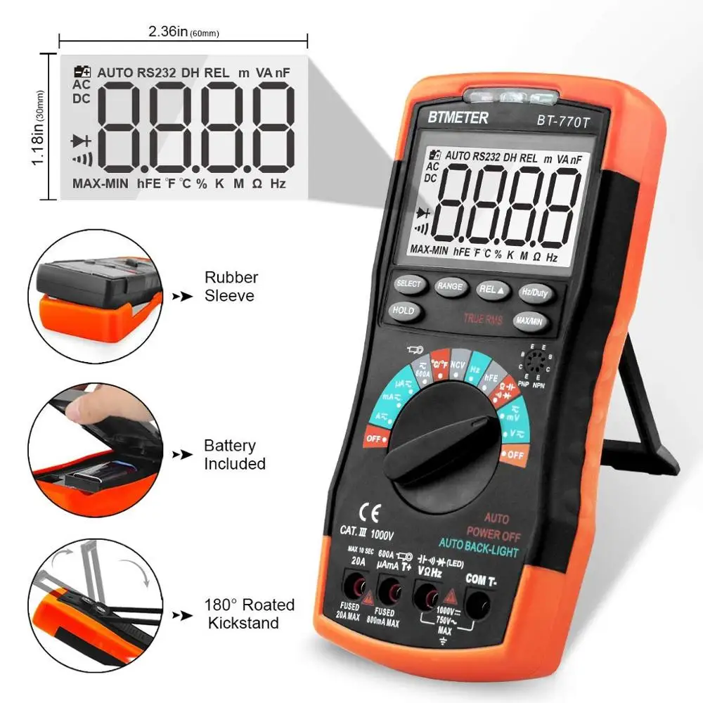 BTMETER BT-770T Digital Multimeter 6000 Counts True RMS Multimeter Auto Ranging for AC DC Current,Voltage Resistance Capacitance
BTMETER BT-770T Digital Multimeter 6000 Counts True RMS Multimeter Auto Ranging for AC DC Current,Voltage Resistance Capacitance