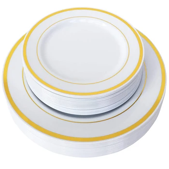 50 Piece Gold Plastic Plates For 25 Guests, Heavy Duty Reusable Disposable Plastic Plates with Gold Rim For Party and Wedding, 2
50 Piece Gold Plastic Plates For 25 Guests, Heavy Duty Reusable Disposable Plastic Plates with Gold Rim For Party and Wedding, 2