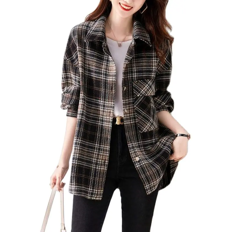Fashion Plaid Blouse Thicken Sanding Spring Autumn Lapel Tee Shirts Top Retro Casual Single-Breasted Thin Shirt Jacket Female
Fashion Plaid Blouse Thicken Sanding Spring Autumn Lapel Tee Shirts Top Retro Casual Single-Breasted Thin Shirt Jacket Female