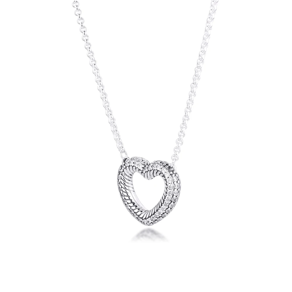 

2020 New 925 Sterling Silver Necklace Pave Snake Chain Pattern Open Heart Collier Necklaces for Women Statement Jewelery Gift