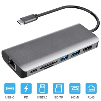 7 in 1 USB C Hub Type-C Data Hub with 4K HDMI SD TF Card Reader USB 3.0 Port RJ45 Adapter for Laptops
7 in 1 USB C Hub Type-C Data Hub with 4K HDMI SD TF Card Reader USB 3.0 Port RJ45 Adapter for Laptops