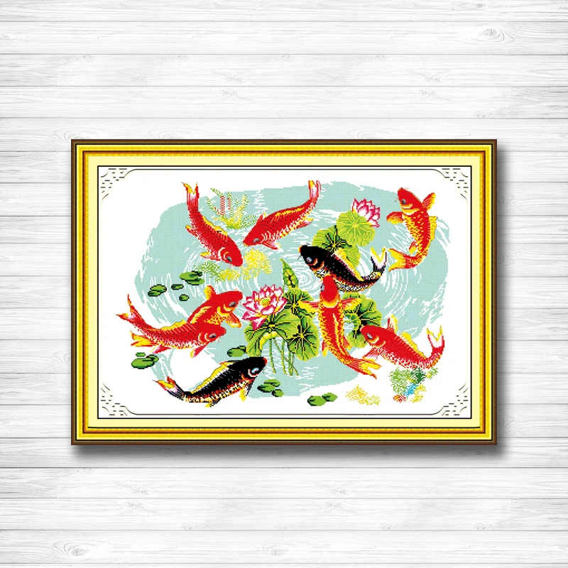 Nine fishes play with lotus animals decor DMS Needlework Kits Counted Print on canvas DMC Embroidery Sets 14CT 11CT Cross Stitch
Nine fishes play with lotus animals decor DMS Needlework Kits Counted Print on canvas DMC Embroidery Sets 14CT 11CT Cross Stitch